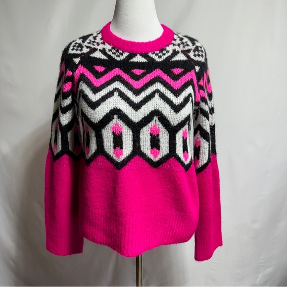 Gianni Bini Hot Pink Fuchsia Black Geometric Sweater Top NWT Large 80s 90s - Picture 2 of 6
